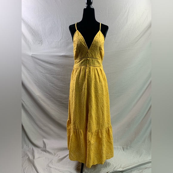 Yellow Eyelet Embroidery Ruffle Hem Dress - Picture 5 of 5